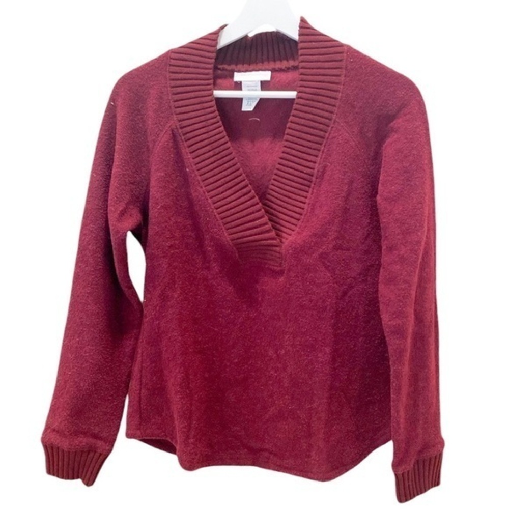 Soft surroundings deep red wine pullover ribbed v neck sweater